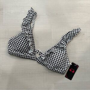 NWT SHEKINI Gingham Pattern Black and White Bikini Top